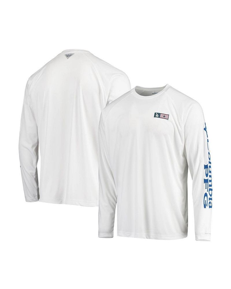 Men's White Los Angeles Dodgers Americana Terminal Tackle Omni-Shade Raglan Long Sleeve T-shirt $35.00 T-Shirts