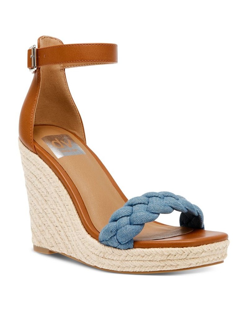 Women's Harriat Braided Espadrille Platform Wedge Sandals Blue $44.20 Shoes