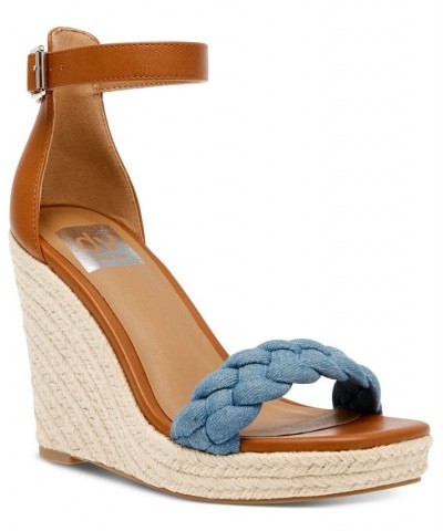 Women's Harriat Braided Espadrille Platform Wedge Sandals Blue $44.20 Shoes