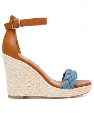 Women's Harriat Braided Espadrille Platform Wedge Sandals Blue $44.20 Shoes