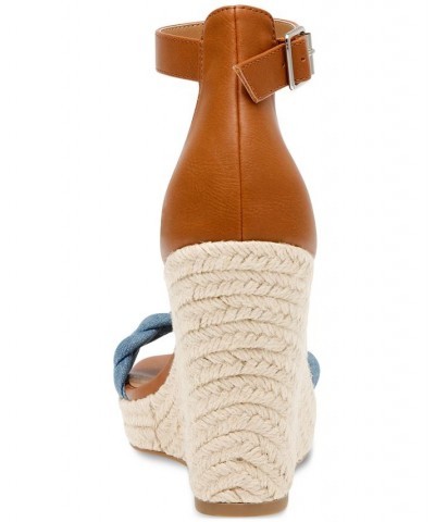 Women's Harriat Braided Espadrille Platform Wedge Sandals Blue $44.20 Shoes