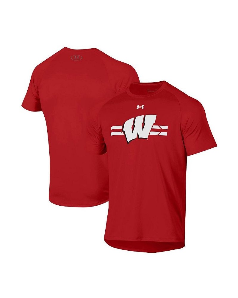 Men's Red Wisconsin Badgers Logo Stripe Performance Raglan T-shirt $20.51 T-Shirts