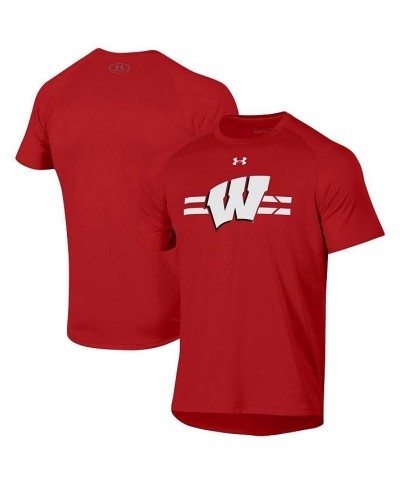 Men's Red Wisconsin Badgers Logo Stripe Performance Raglan T-shirt $20.51 T-Shirts