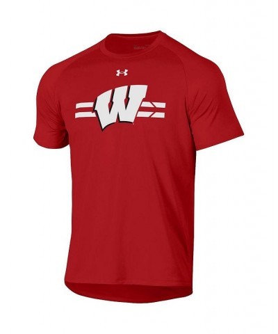 Men's Red Wisconsin Badgers Logo Stripe Performance Raglan T-shirt $20.51 T-Shirts