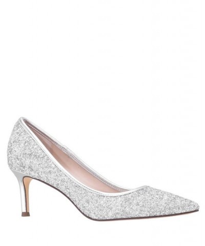 Women's Nelida Soft Crystal Glitter Pointed Toe Pump Gray $33.79 Shoes