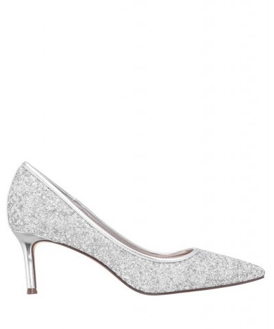 Women's Nelida Soft Crystal Glitter Pointed Toe Pump Gray $33.79 Shoes