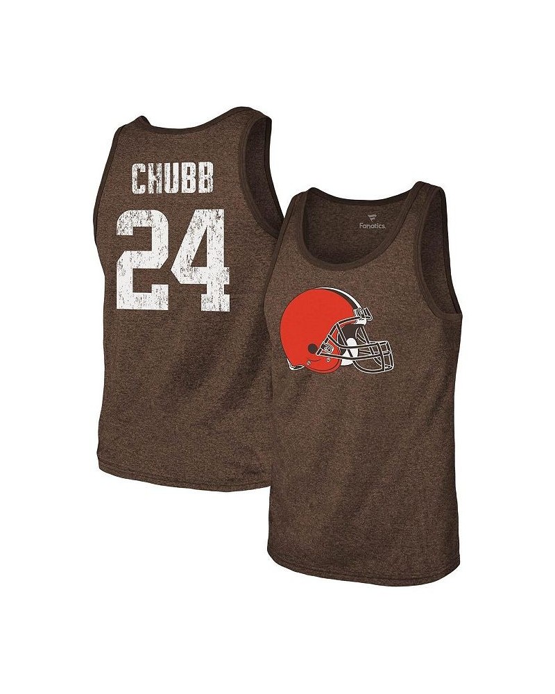 Men's Threads Nick Chubb Heathered Brown Cleveland Browns Name and Number Tri-Blend Tank Top $25.38 T-Shirts