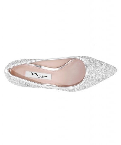 Women's Nelida Soft Crystal Glitter Pointed Toe Pump Gray $33.79 Shoes