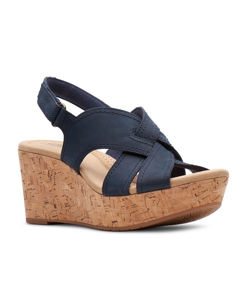 Women's Rose Erin Woven-Strap Wedge Sandals Blue $42.51 Shoes