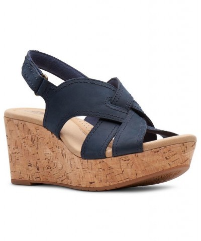 Women's Rose Erin Woven-Strap Wedge Sandals Blue $42.51 Shoes