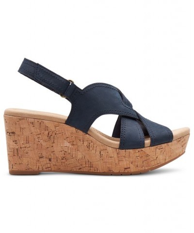 Women's Rose Erin Woven-Strap Wedge Sandals Blue $42.51 Shoes