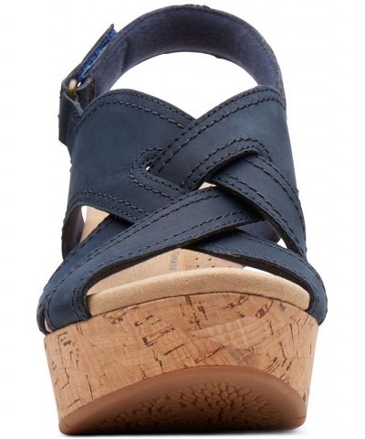 Women's Rose Erin Woven-Strap Wedge Sandals Blue $42.51 Shoes