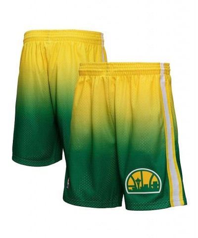 Men's Yellow and Green Seattle SuperSonics 1994/95 Hardwood Classics Fadeaway Reload 3.0 Swingman Shorts $44.10 Shorts