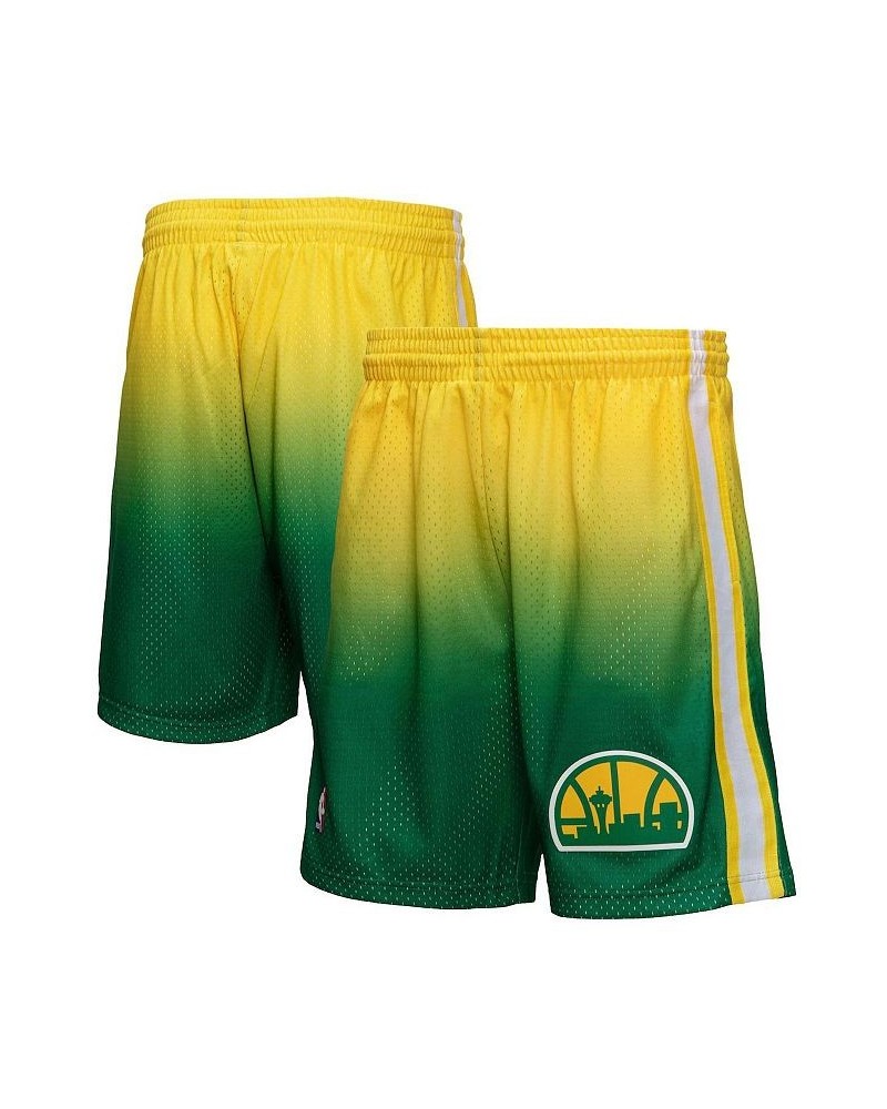 Men's Yellow and Green Seattle SuperSonics 1994/95 Hardwood Classics Fadeaway Reload 3.0 Swingman Shorts $44.10 Shorts