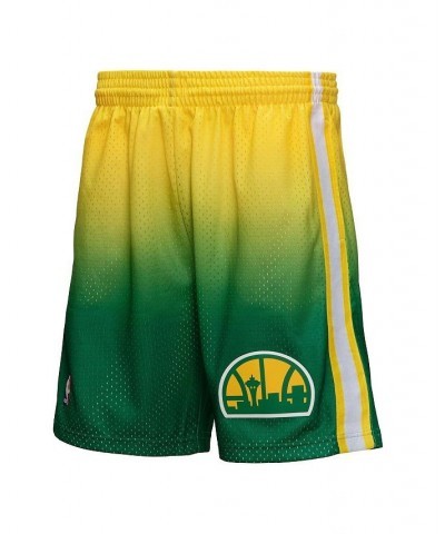 Men's Yellow and Green Seattle SuperSonics 1994/95 Hardwood Classics Fadeaway Reload 3.0 Swingman Shorts $44.10 Shorts