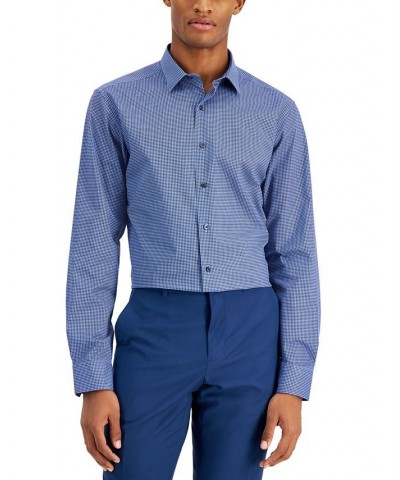 Men's Slim Fit Houndstooth Dress Shirt Blue $11.89 Dress Shirts