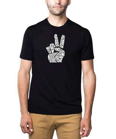 Men's Premium Word Art T-Shirt - Peace Fingers Black $22.50 T-Shirts