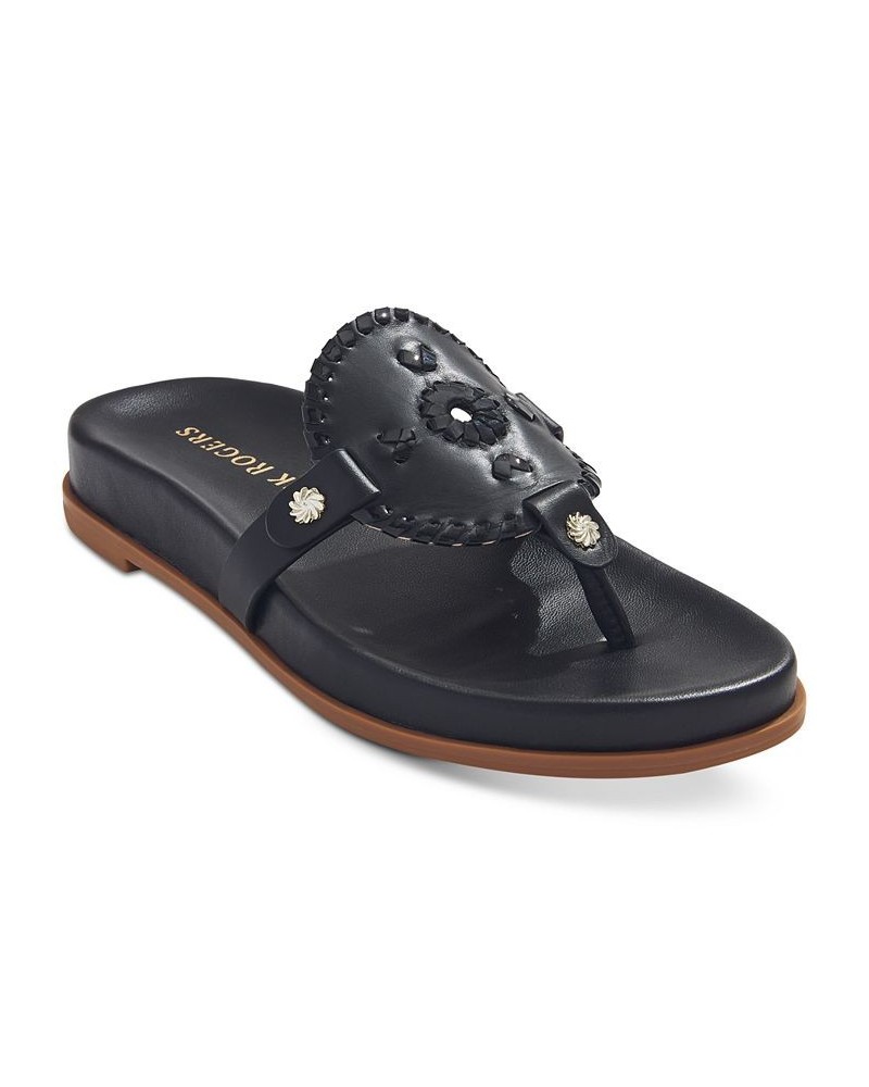 Women's Collins Slip-On Flat Sandals Black Leather $55.20 Shoes