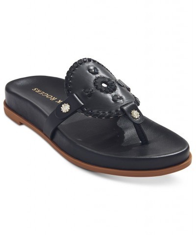 Women's Collins Slip-On Flat Sandals Black Leather $55.20 Shoes