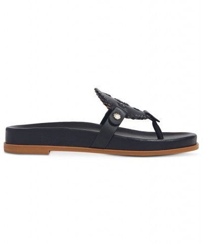 Women's Collins Slip-On Flat Sandals Black Leather $55.20 Shoes