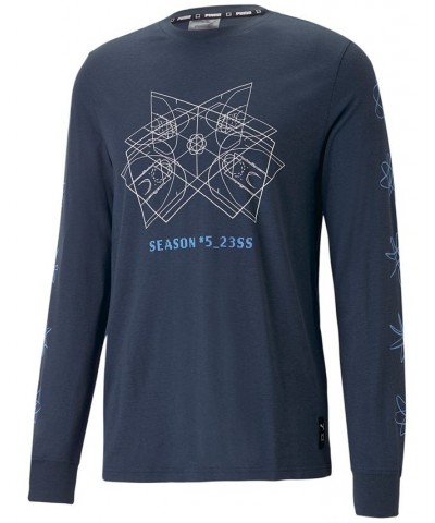 Men's Graphic-Print Long-Sleeve T-Shirt Blue $22.00 T-Shirts