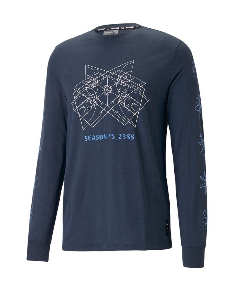 Men's Graphic-Print Long-Sleeve T-Shirt Blue $22.00 T-Shirts