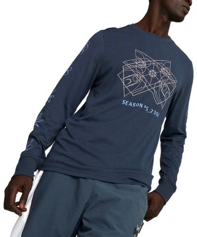 Men's Graphic-Print Long-Sleeve T-Shirt Blue $22.00 T-Shirts