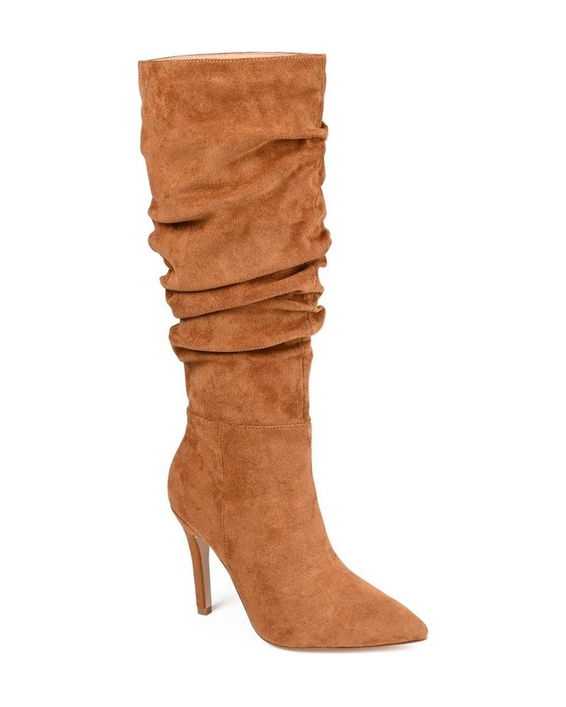 Women's Sarie Wide Calf Ruched Stiletto Boots Cognac $38.40 Shoes