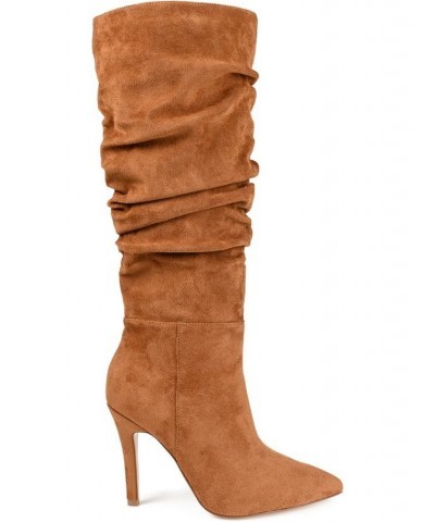 Women's Sarie Wide Calf Ruched Stiletto Boots Cognac $38.40 Shoes