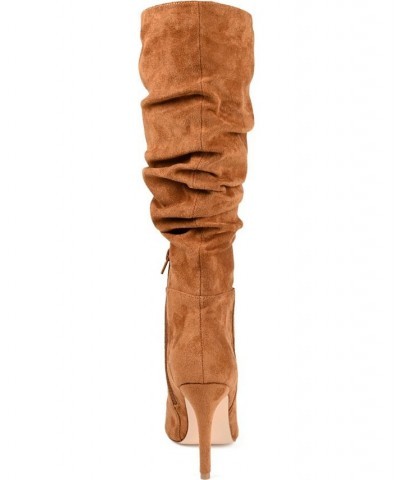 Women's Sarie Wide Calf Ruched Stiletto Boots Cognac $38.40 Shoes