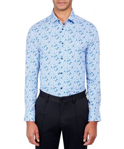 Men's Slim-Fit Printed Performance Dress Shirt Blue $20.24 Dress Shirts