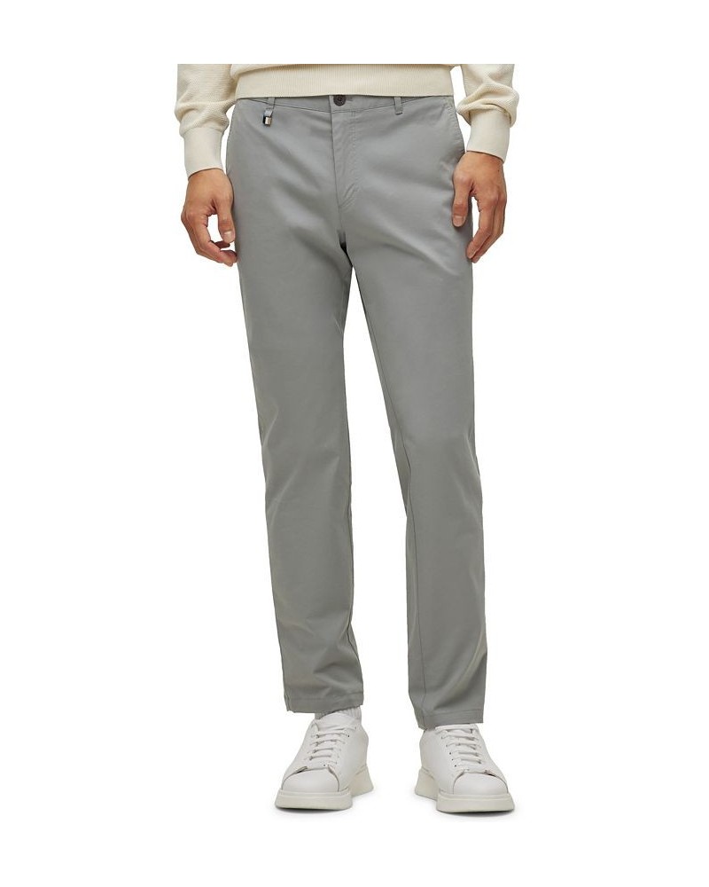 BOSS Men's Slim-Fit Stretch Cotton Trousers Silver $76.96 Pants