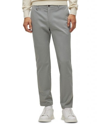 BOSS Men's Slim-Fit Stretch Cotton Trousers Silver $76.96 Pants