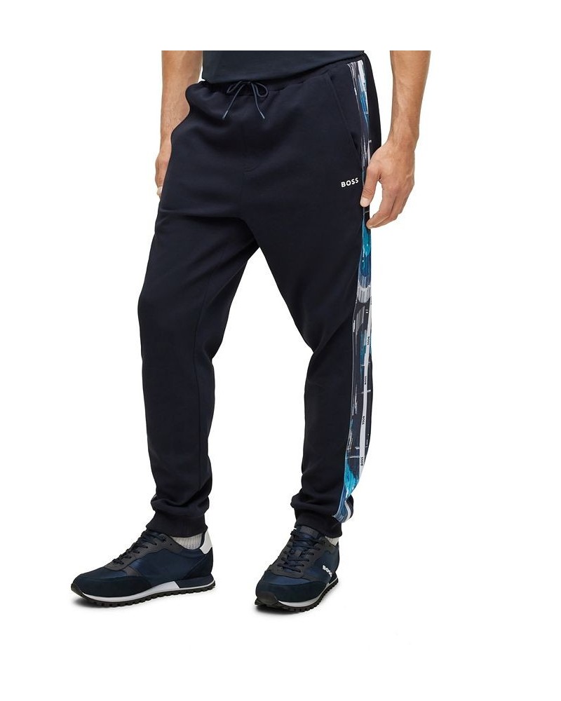 BOSS Men's Patterned Logo Inserts Relaxed-Fit Tracksuit Bottoms Blue $63.92 Pants