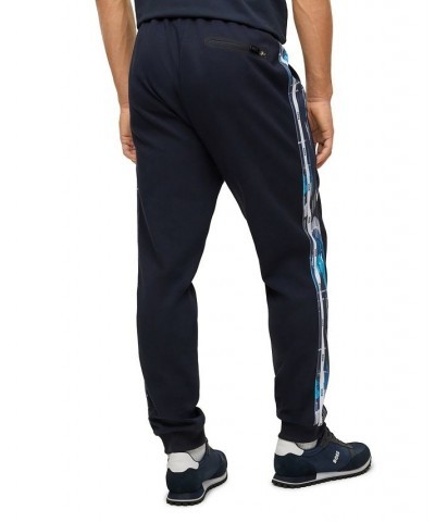 BOSS Men's Patterned Logo Inserts Relaxed-Fit Tracksuit Bottoms Blue $63.92 Pants