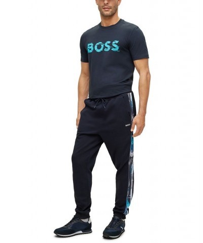 BOSS Men's Patterned Logo Inserts Relaxed-Fit Tracksuit Bottoms Blue $63.92 Pants