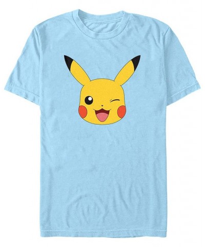 Men's Pokemon Pikachu Big Face Short Sleeve T-shirt Blue $19.24 T-Shirts