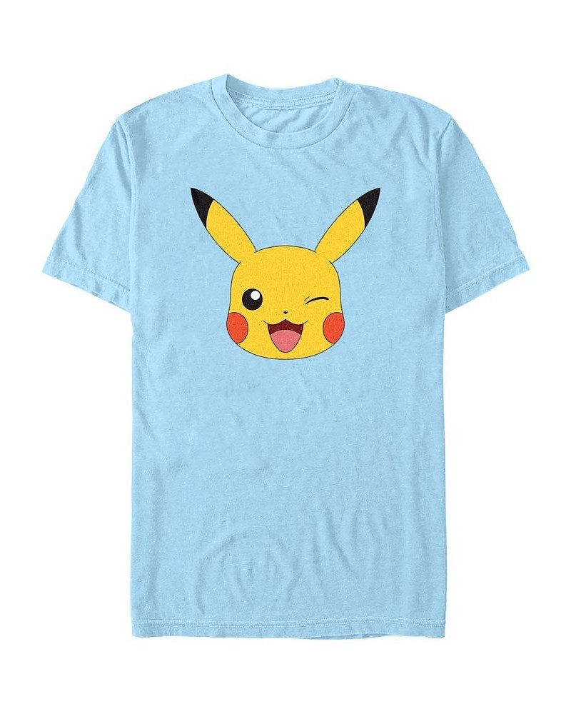 Men's Pokemon Pikachu Big Face Short Sleeve T-shirt Blue $19.24 T-Shirts