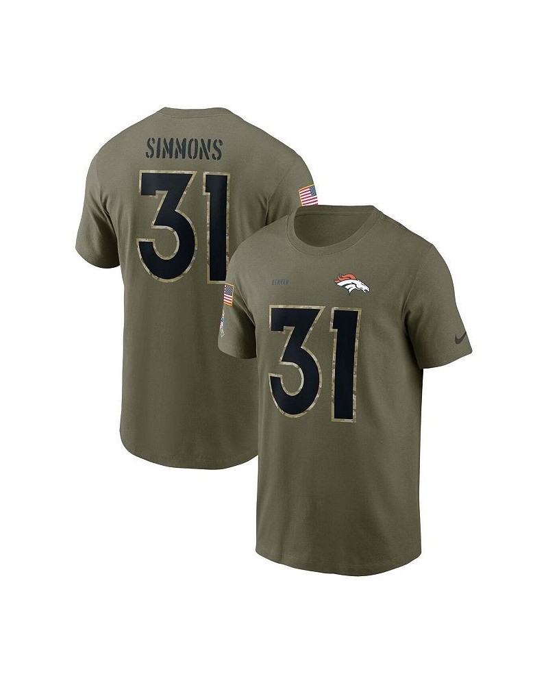 Men's Justin Simmons Olive Denver Broncos 2022 Salute To Service Name and Number T-shirt $24.20 T-Shirts