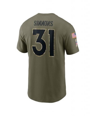 Men's Justin Simmons Olive Denver Broncos 2022 Salute To Service Name and Number T-shirt $24.20 T-Shirts