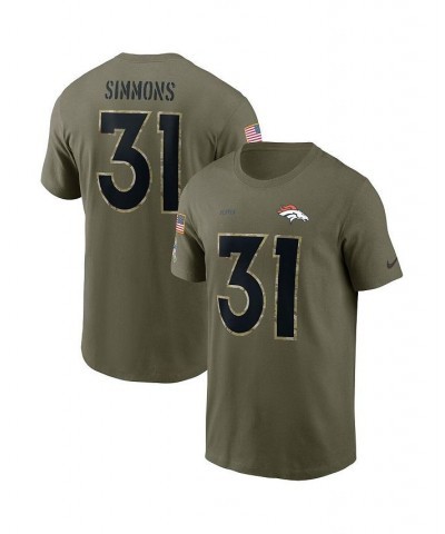 Men's Justin Simmons Olive Denver Broncos 2022 Salute To Service Name and Number T-shirt $24.20 T-Shirts