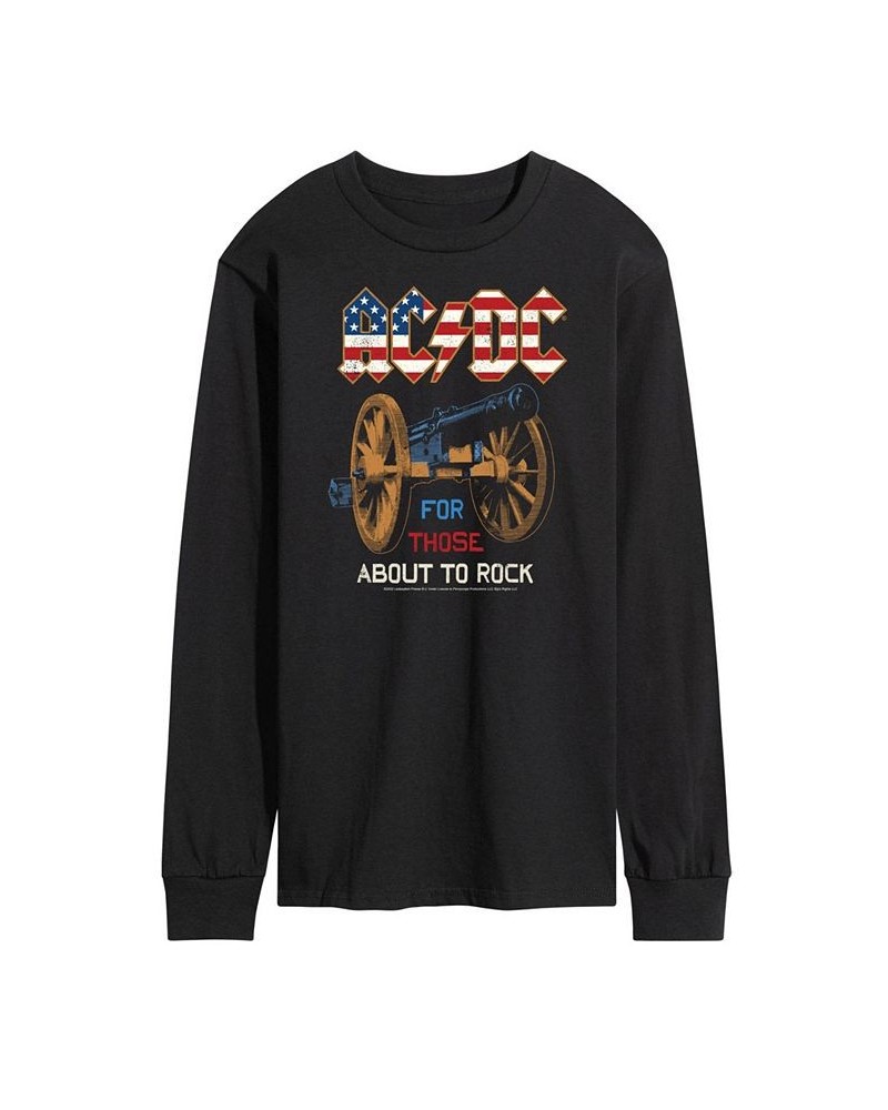 Men's ACDC About to Rock Long Sleeve T-shirt Black $23.52 T-Shirts