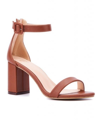 Lulu Women's Single Band Heel Sandals Brown $32.48 Shoes