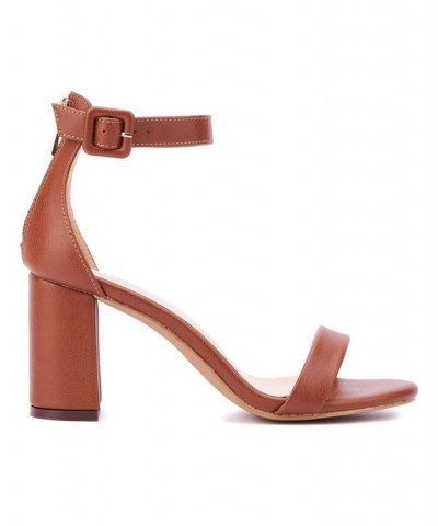 Lulu Women's Single Band Heel Sandals Brown $32.48 Shoes