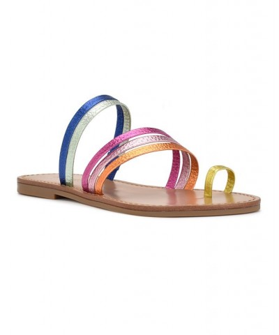 Women's Cins Toe Ring Flat Strappy Slide Sandals Multi $40.29 Shoes