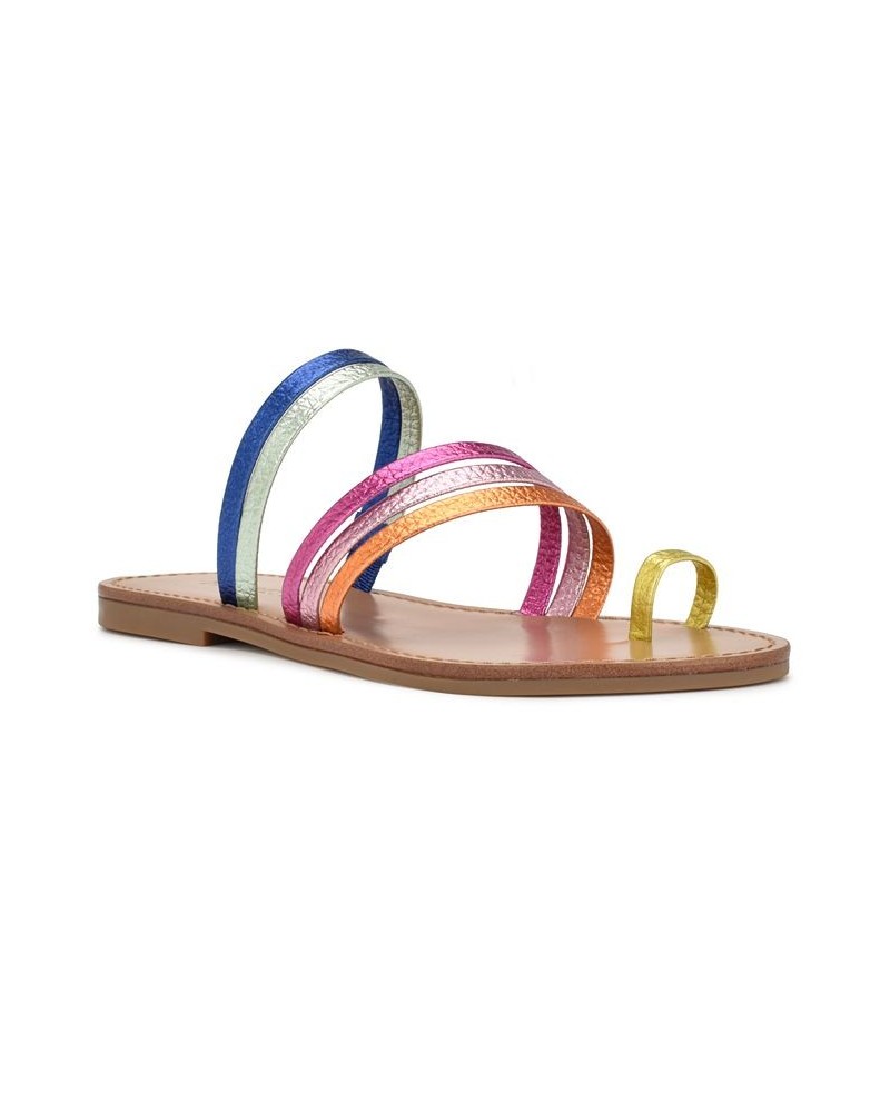 Women's Cins Toe Ring Flat Strappy Slide Sandals Multi $40.29 Shoes