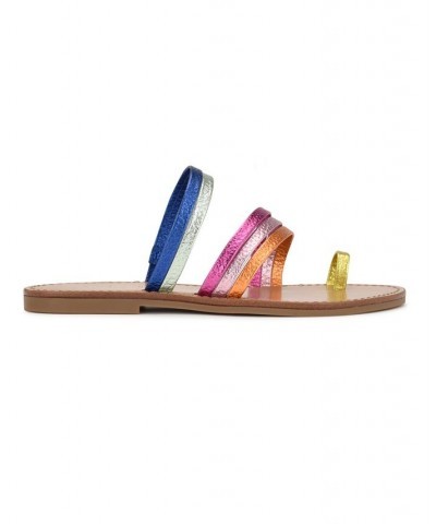 Women's Cins Toe Ring Flat Strappy Slide Sandals Multi $40.29 Shoes