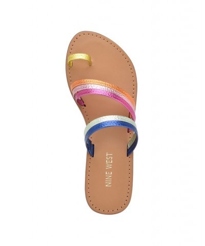 Women's Cins Toe Ring Flat Strappy Slide Sandals Multi $40.29 Shoes