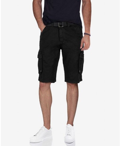 Men's Belted Double Pocket Cargo Shorts Black $22.32 Shorts