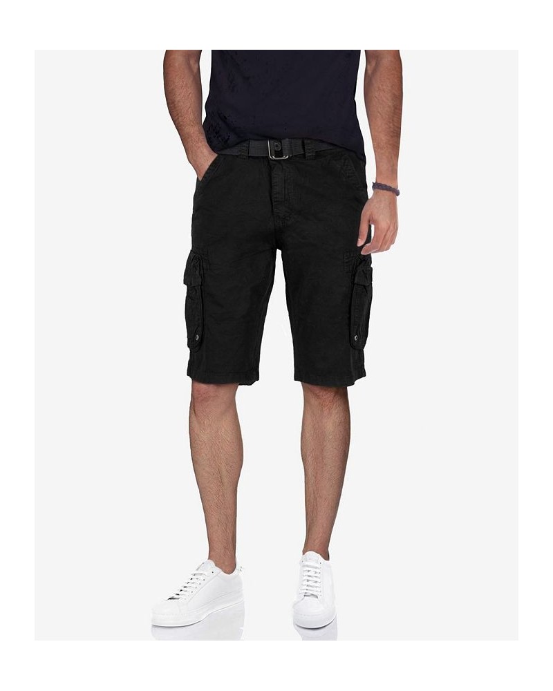 Men's Belted Double Pocket Cargo Shorts Black $22.32 Shorts